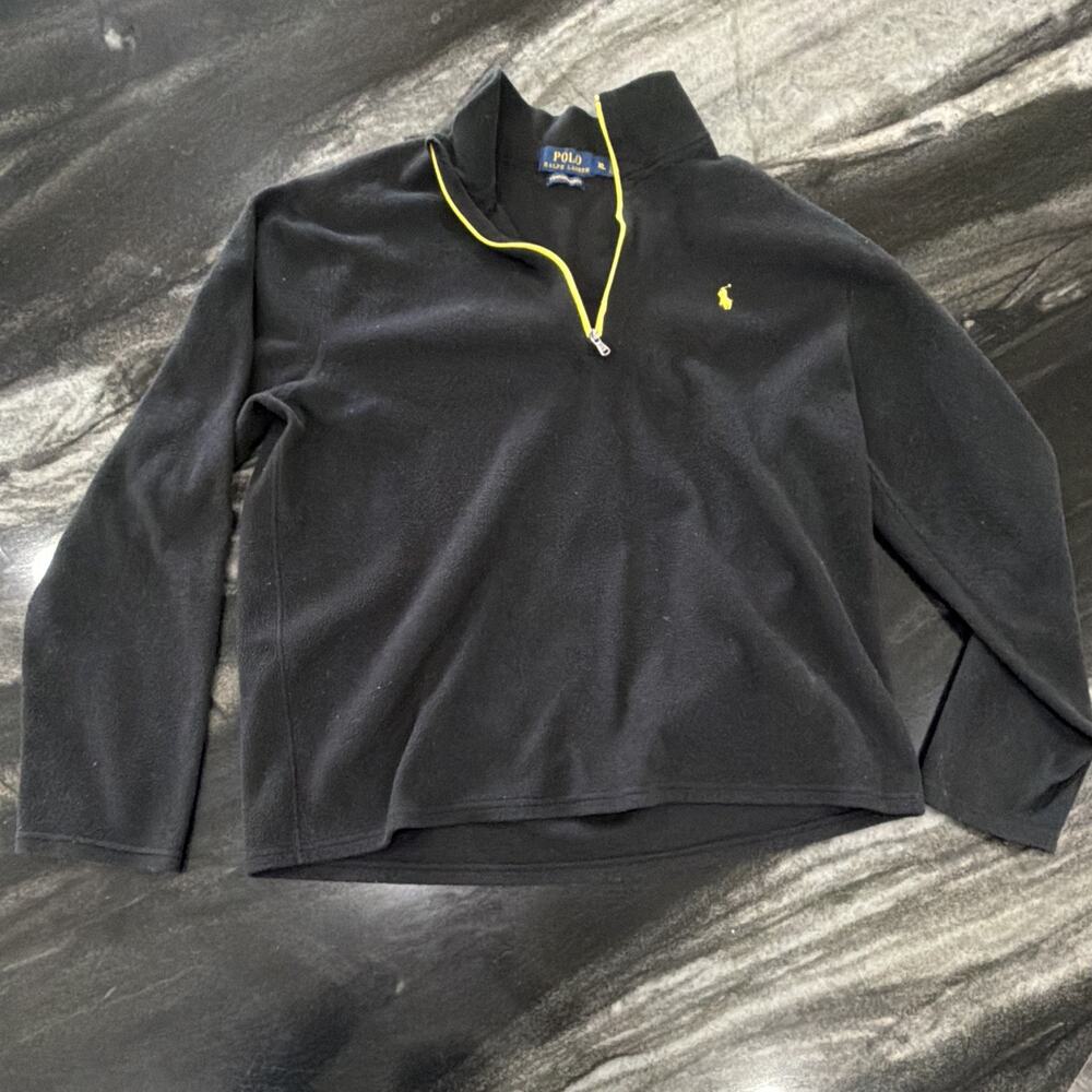 Polo Ralph Lauren Performance Fleece Quarter Zip Pullover Black Yellow Pony XL